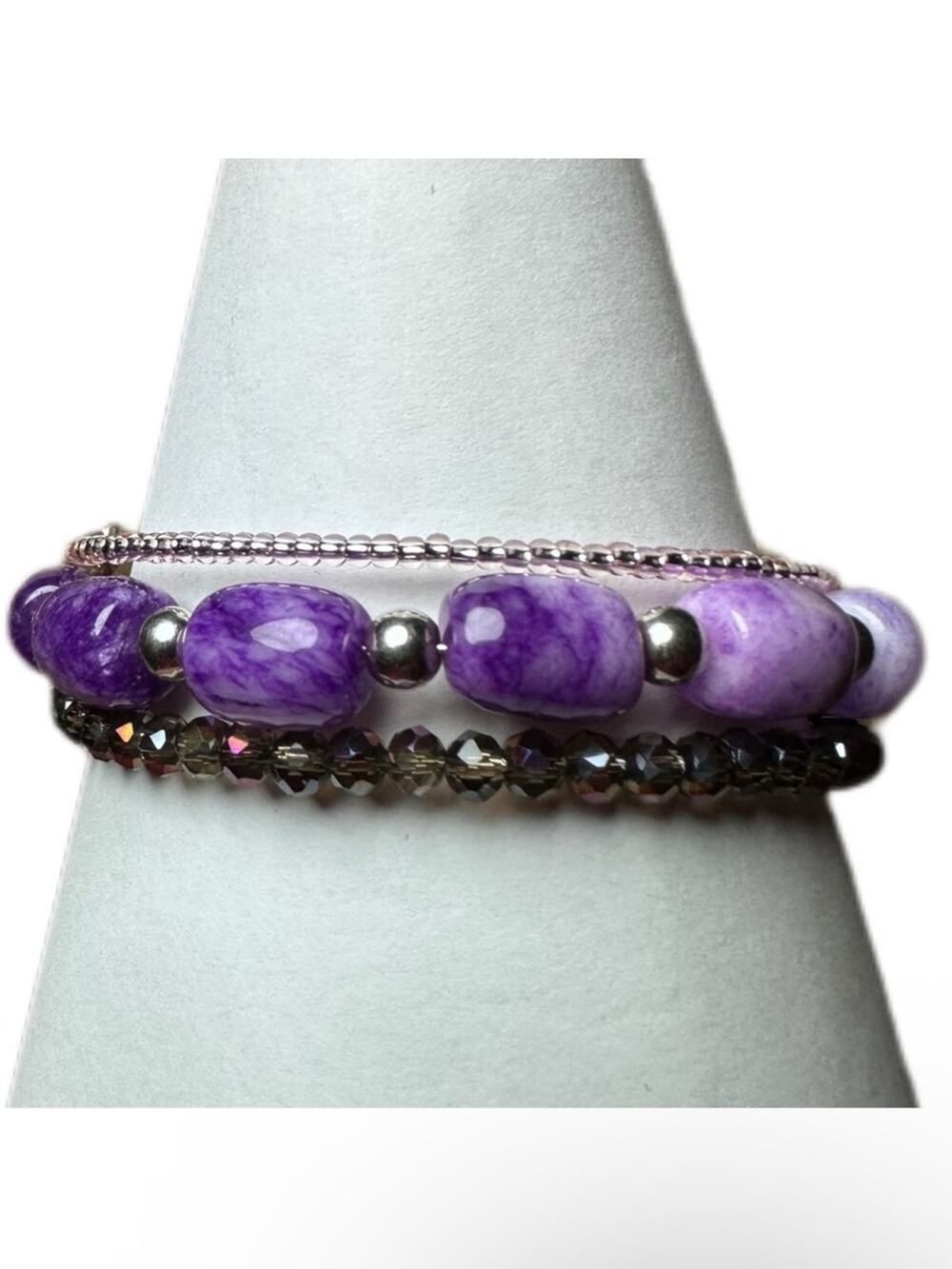 Purple quartz bracelet gemstone handmade memory wire one size fits most